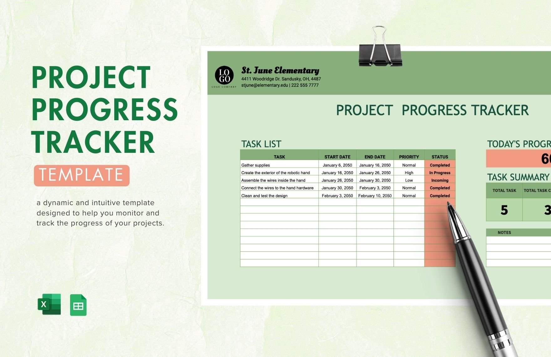 Project Progress Tracker Templates in Excel, Google Sheets