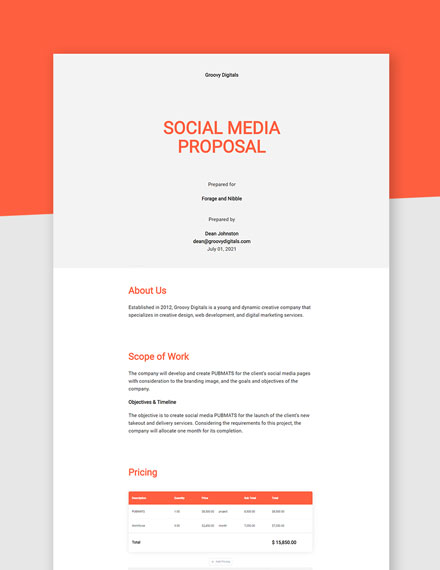 Social Media Proposal Template Word