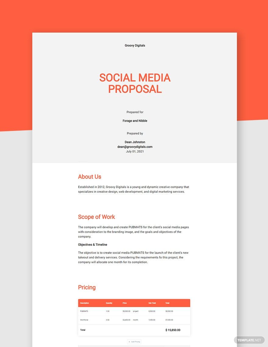Social Media Proposal Template Google Docs Word Apple Pages