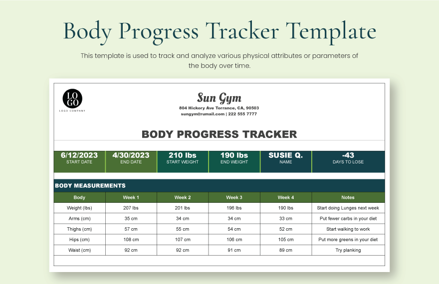 Body  Progress Tracker Template