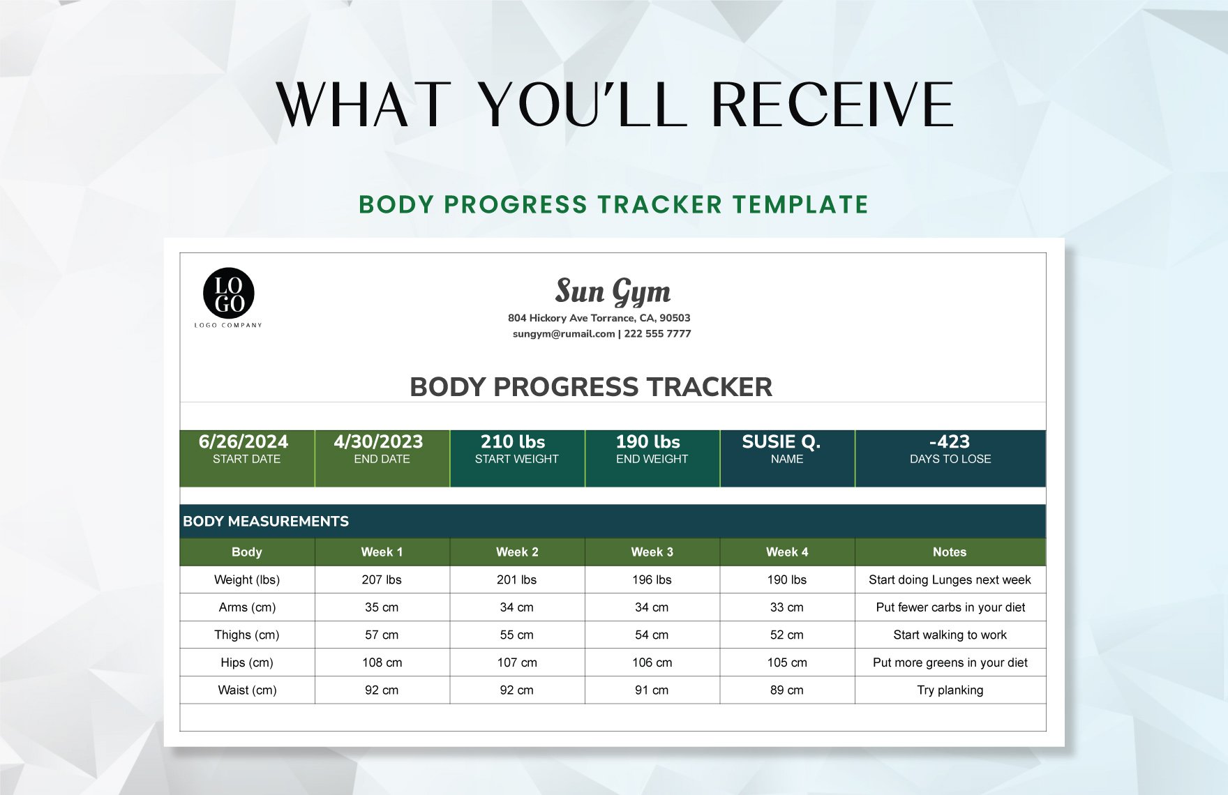Body  Progress Tracker Template