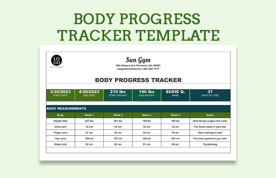 Body Progress Tracker Templates