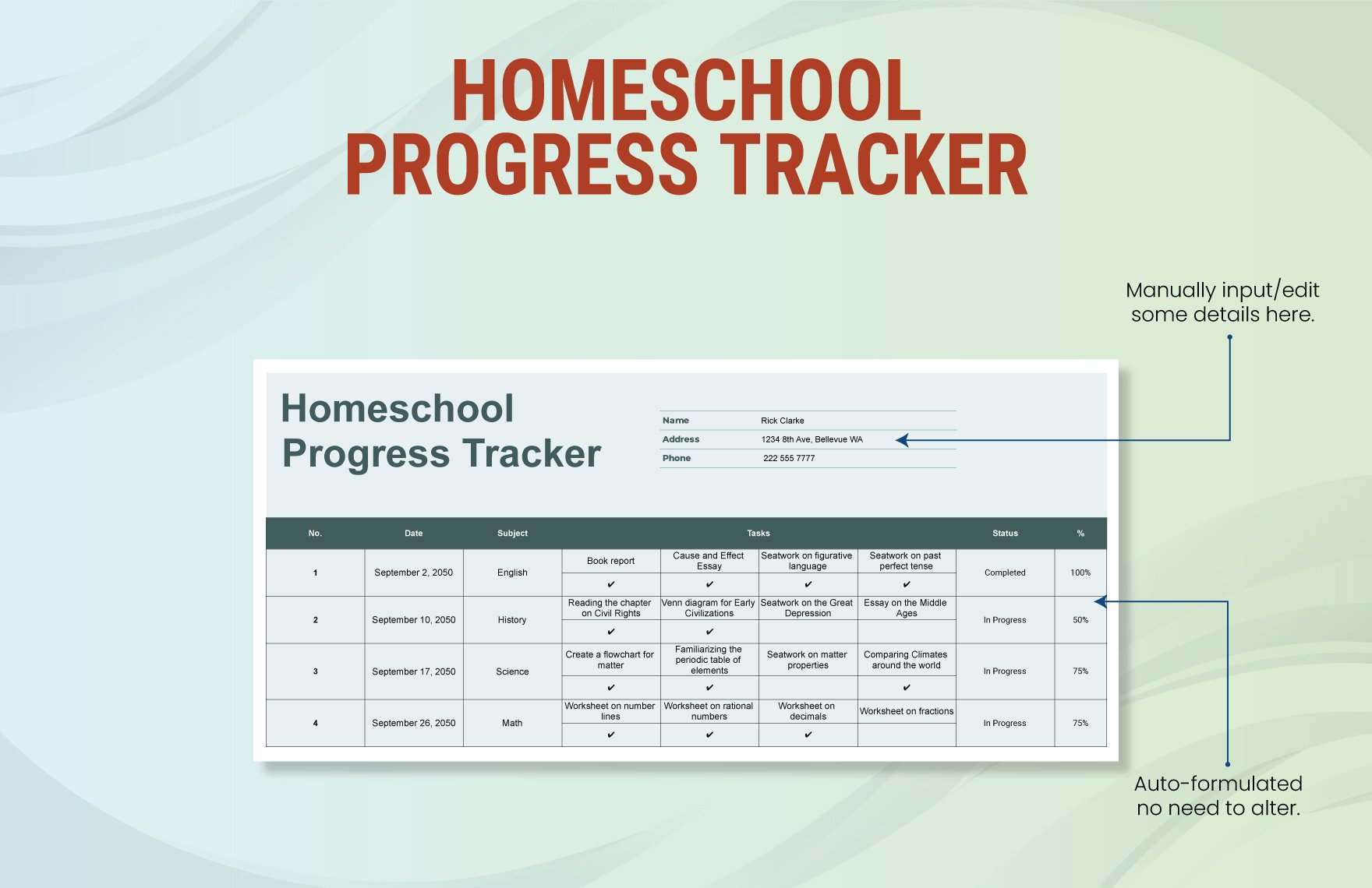 Home School Progress Tracker