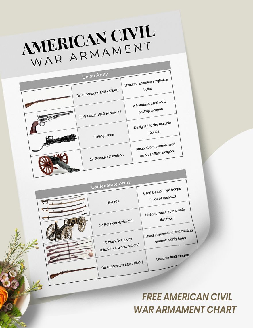 Free American Civil War Armament Chart in PDF, Illustrator