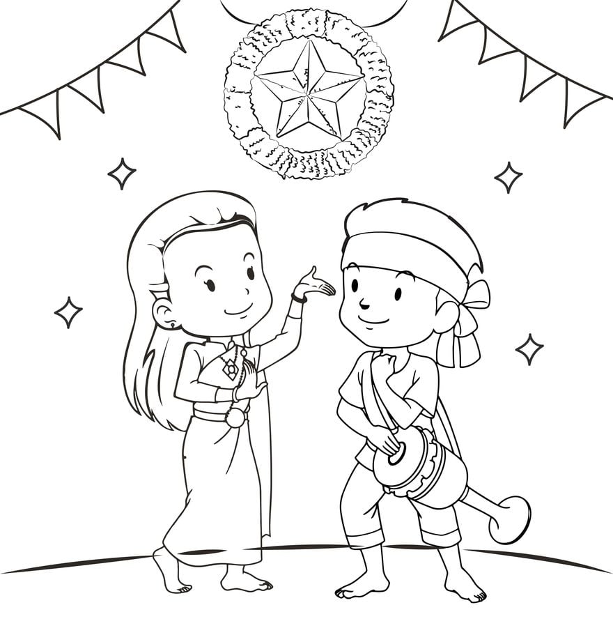 Khmer New Year Drawing in Illustrator, PSD, EPS, SVG, JPG, PNG