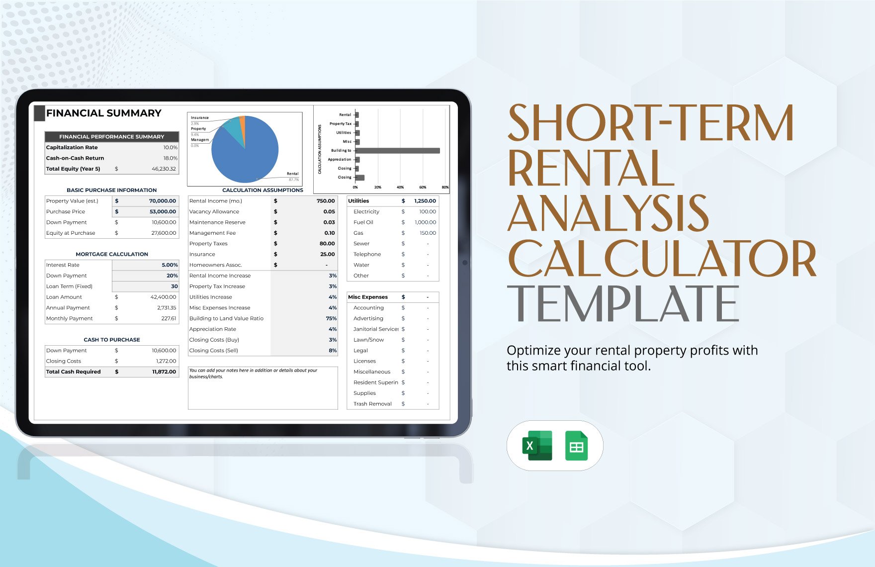 Short-term Rental Analysis Calculator in Excel, Google Sheets