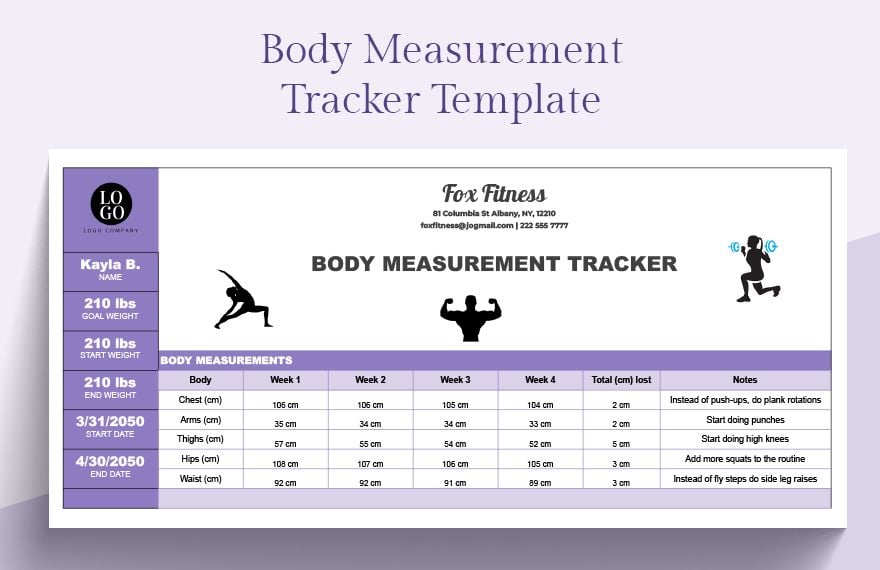 Body Measurement Tracker  in Excel, Google Sheets