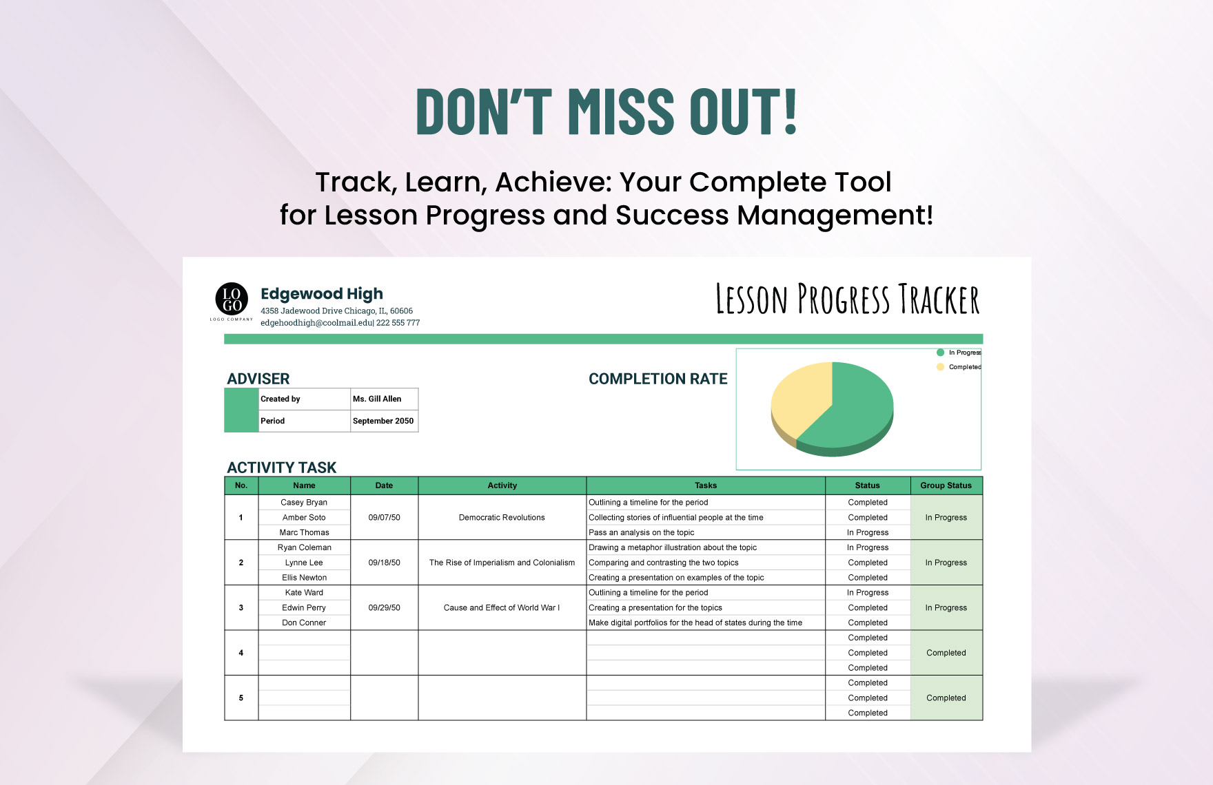 Lesson Progress Tracker Template