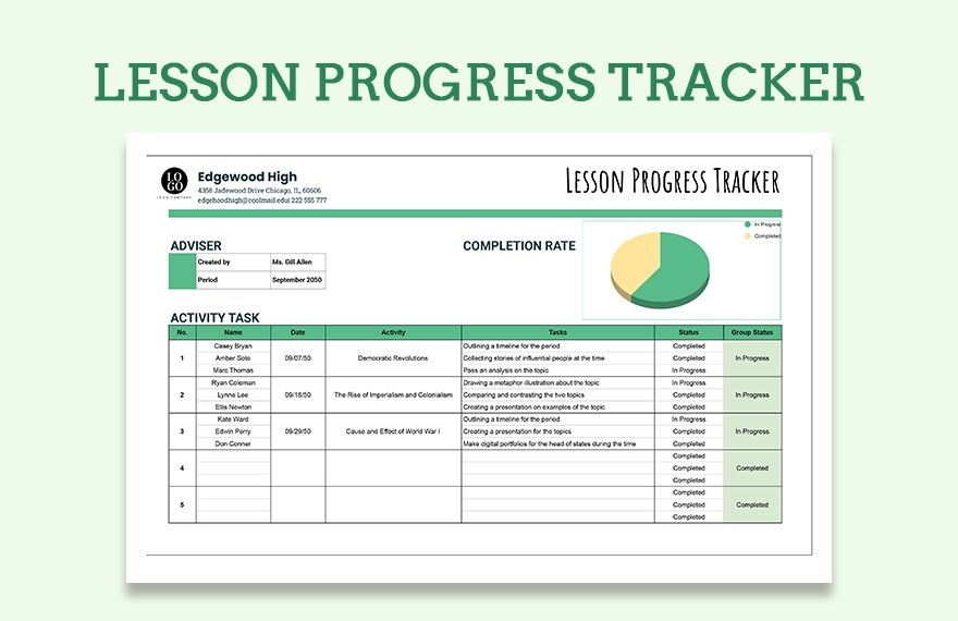 Lesson Progress Trackes in Excel, Google Sheets - Download | Template.net