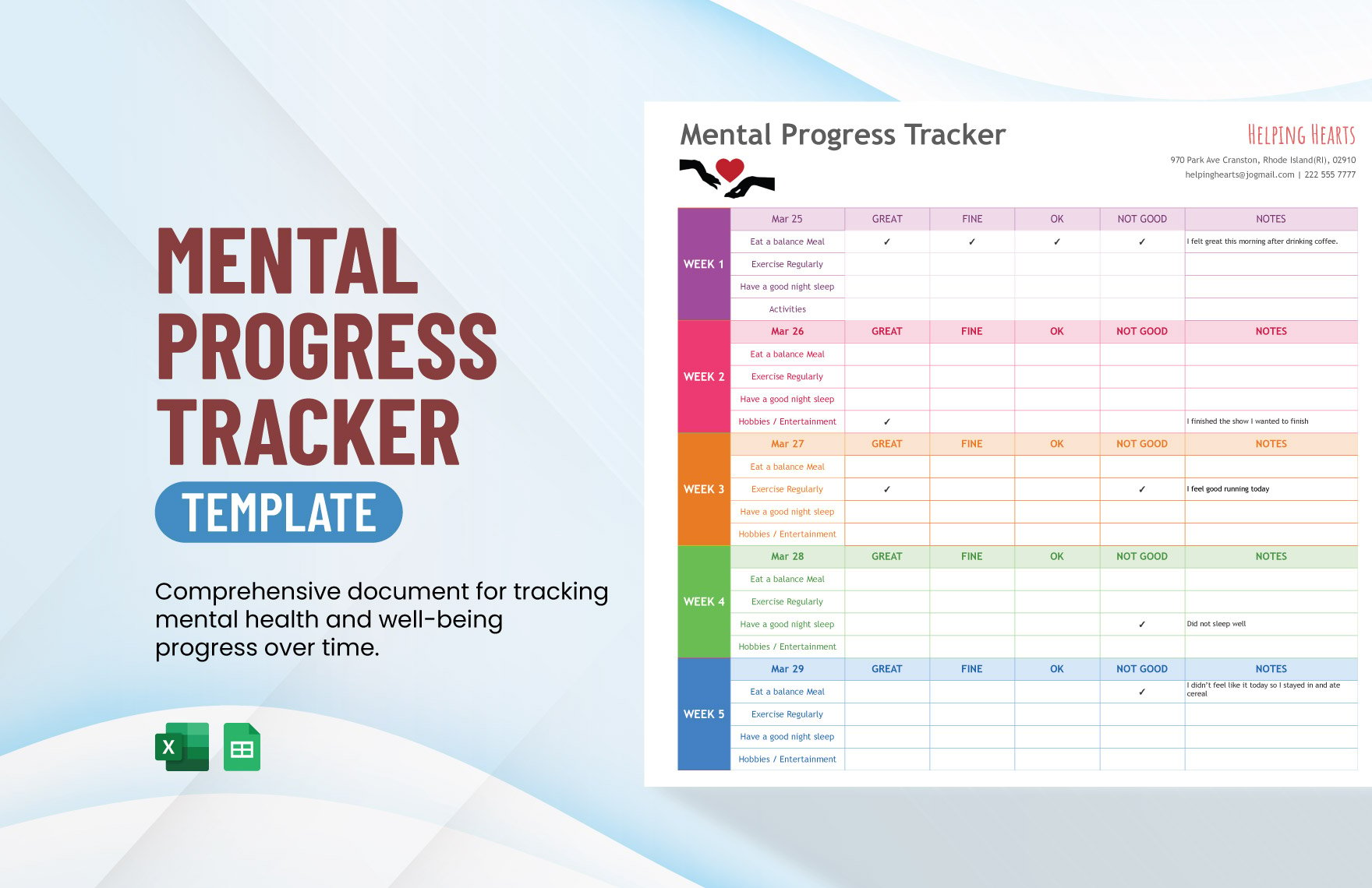 Mental Progress Tracker Template in Excel, Google Sheets