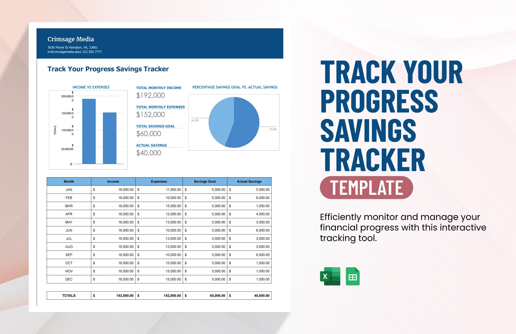Track Your Progress Savings Tracker Template in Excel, Google Sheets