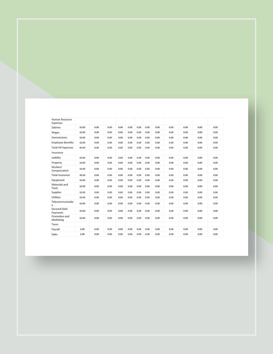 Business Plan Profit And Loss Template