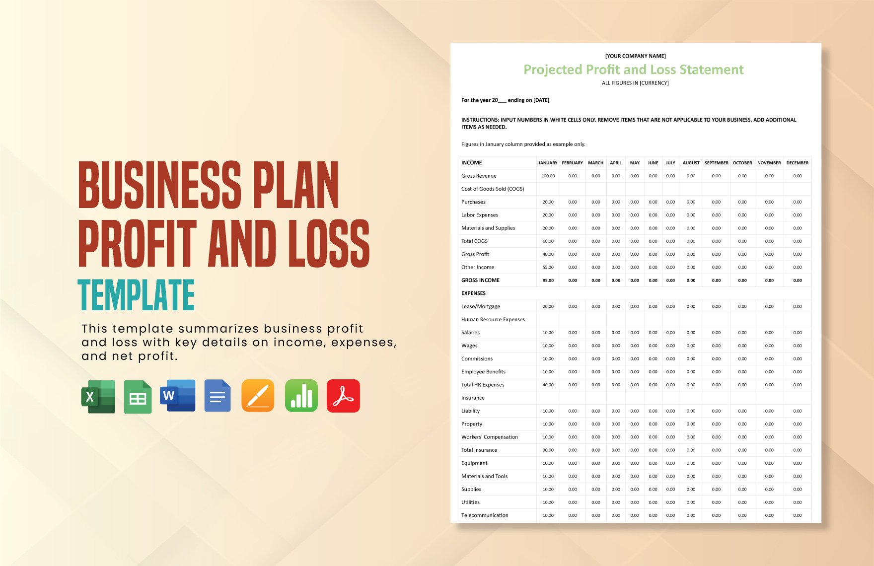Business Plan Profit And Loss Template in Word, Google Docs, Excel, PDF, Google Sheets, Apple Pages, Apple Numbers