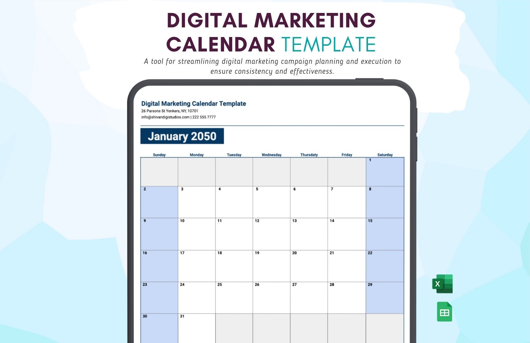 Digital Marketing Calendar  Template in Excel, Google Sheets