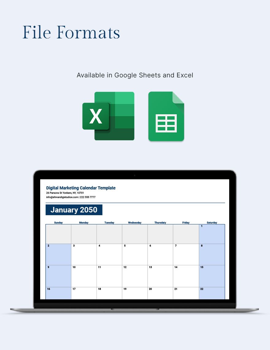 Digital Marketing Calendar Template Google Sheets, Excel