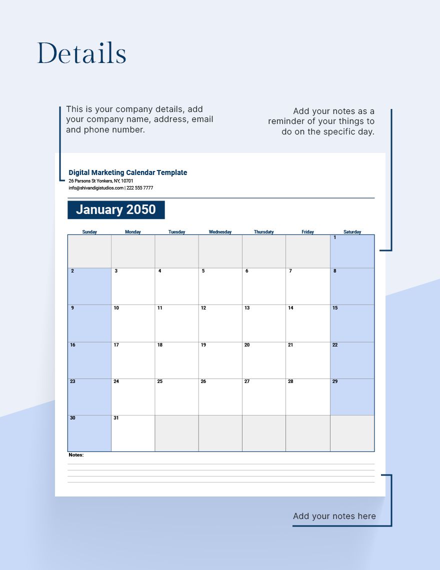 Digital Marketing Calendar Template Google Sheets, Excel