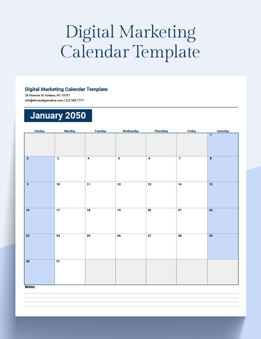 Digital Marketing Calendar Template Google Sheets, Excel