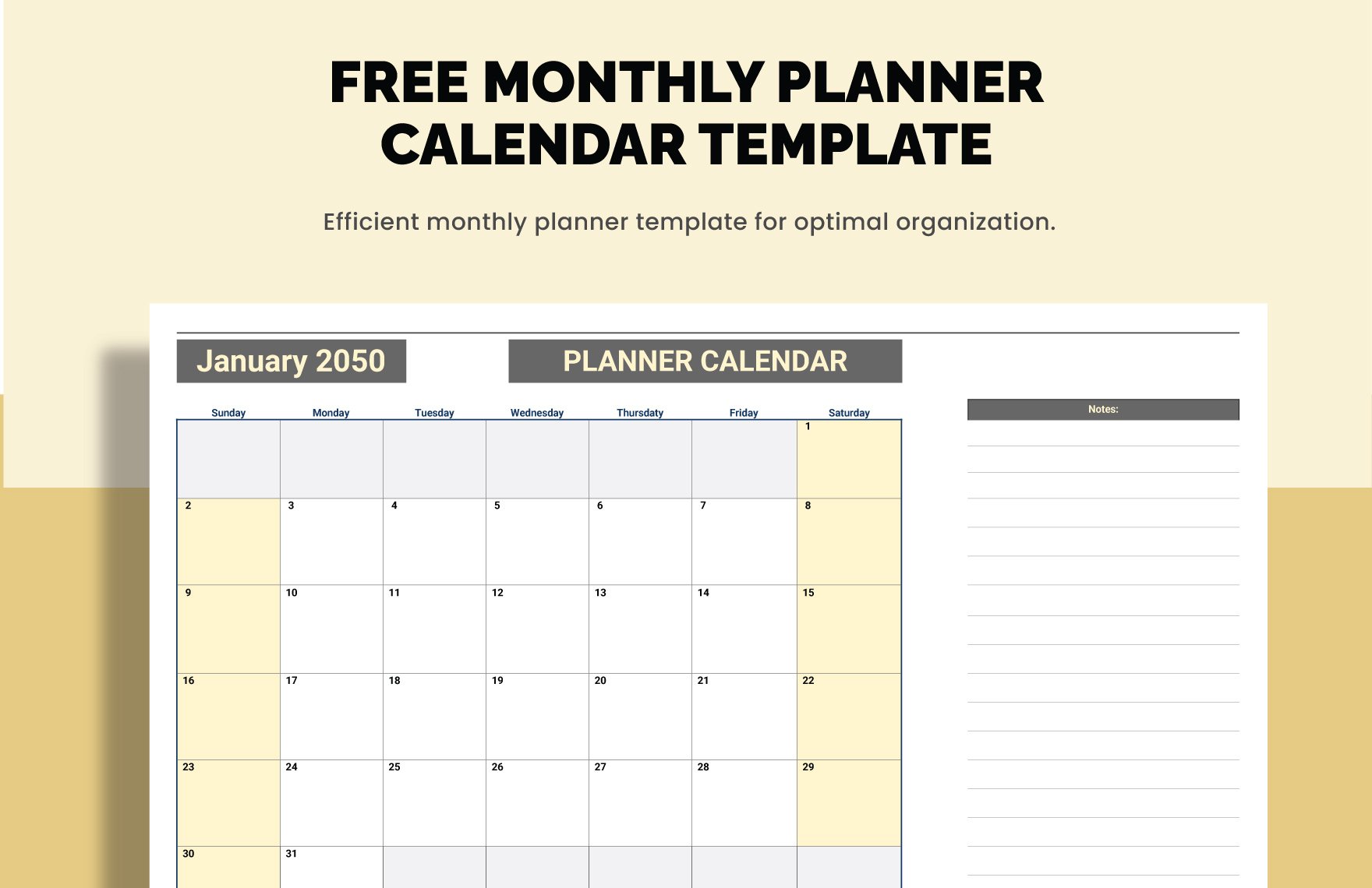 Monthly Planner Calendar Template