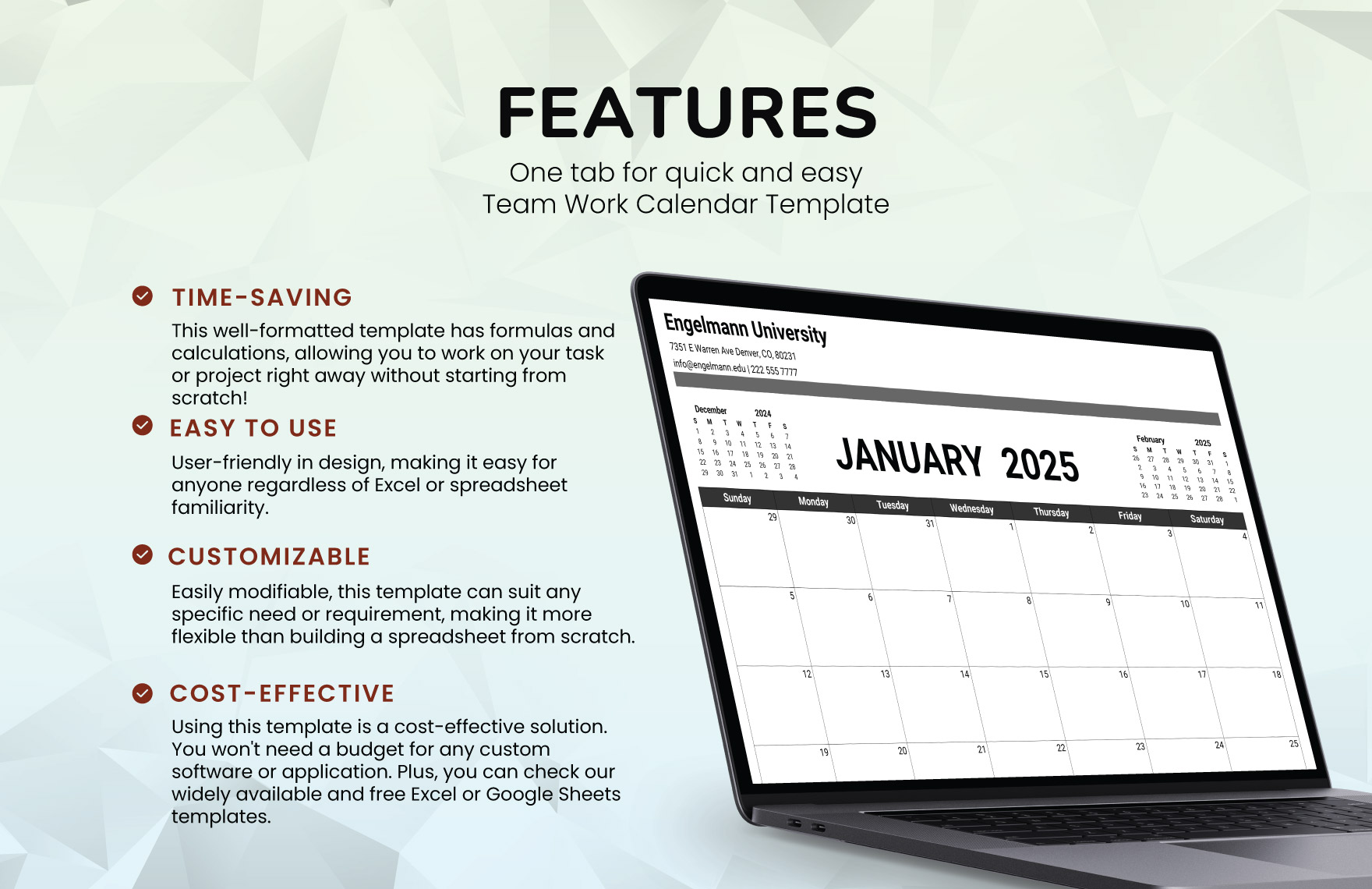 Team Work Calendar Template