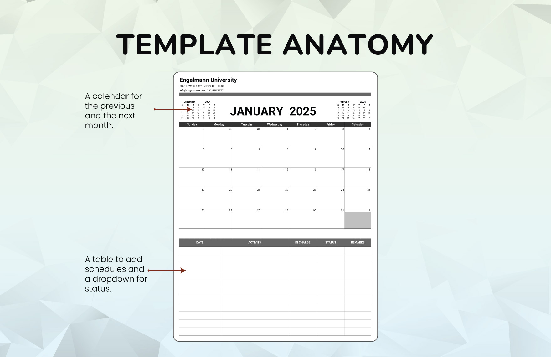Team Work Calendar Template