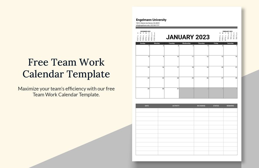 Free Team Work Calendar Template Google Sheets Excel Template