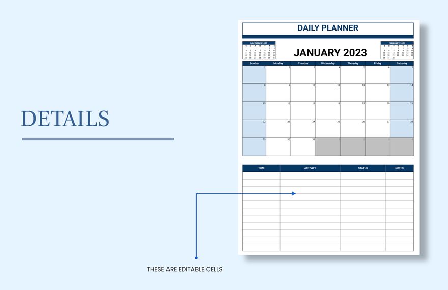 Daily Planner Calendar Template - Download in Excel, Google Sheets ...