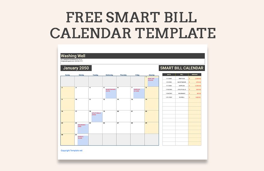 Free Bill Calendar Google Sheets Excel Template
