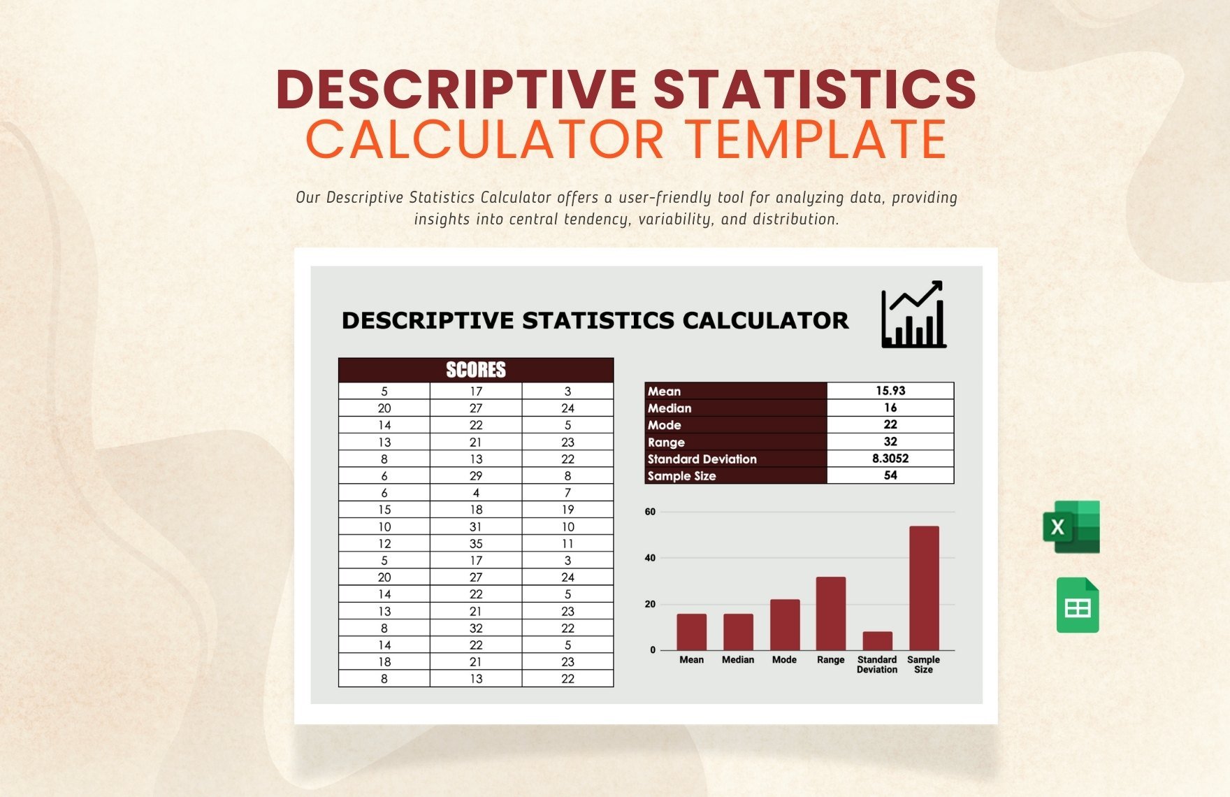 Descriptive Statistics Calculator Template in Excel, Google Sheets