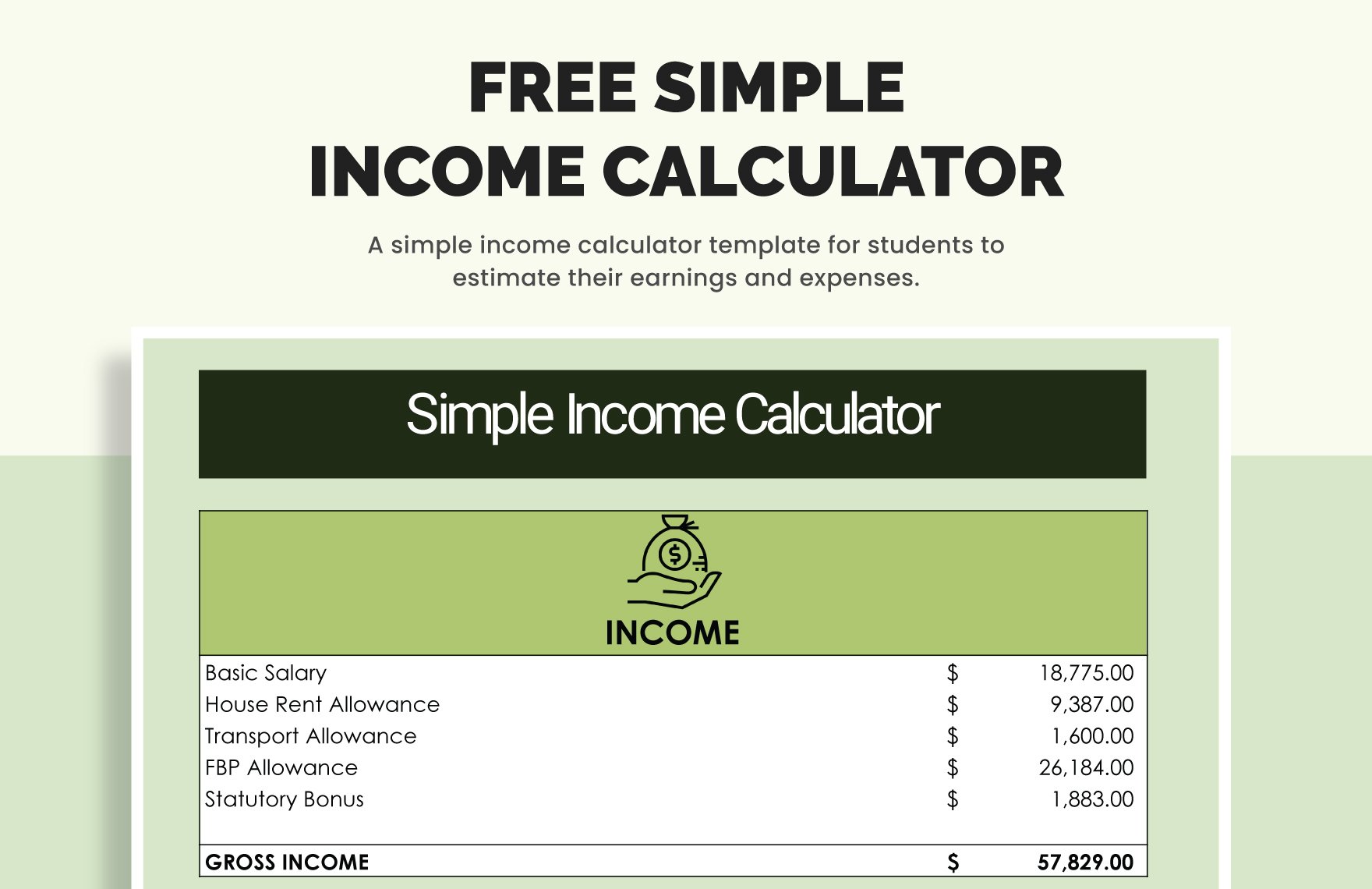 Free Simple Income Calculator in Excel, Google Sheets