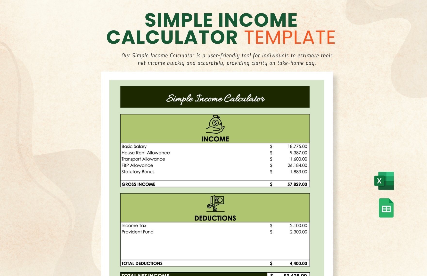 Simple Income Calculator in Excel, Google Sheets