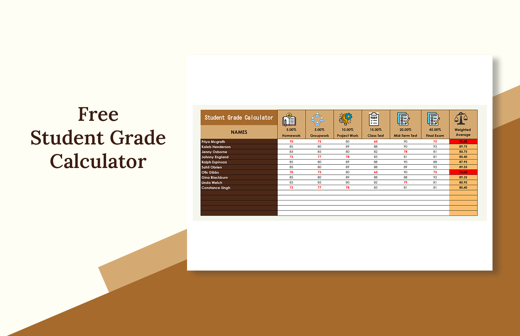 Student Grade Calculator in Excel, Google Sheets - Download | Template.net