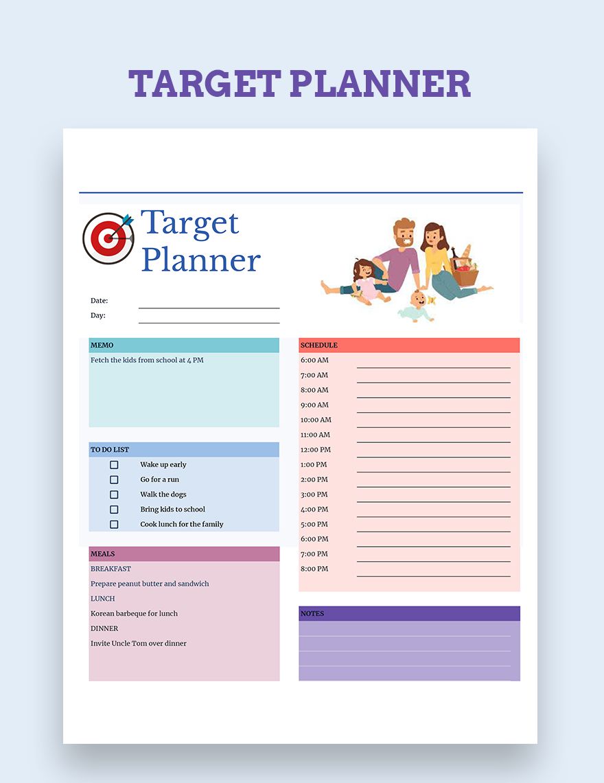 Target Planner in Excel, Google Sheets