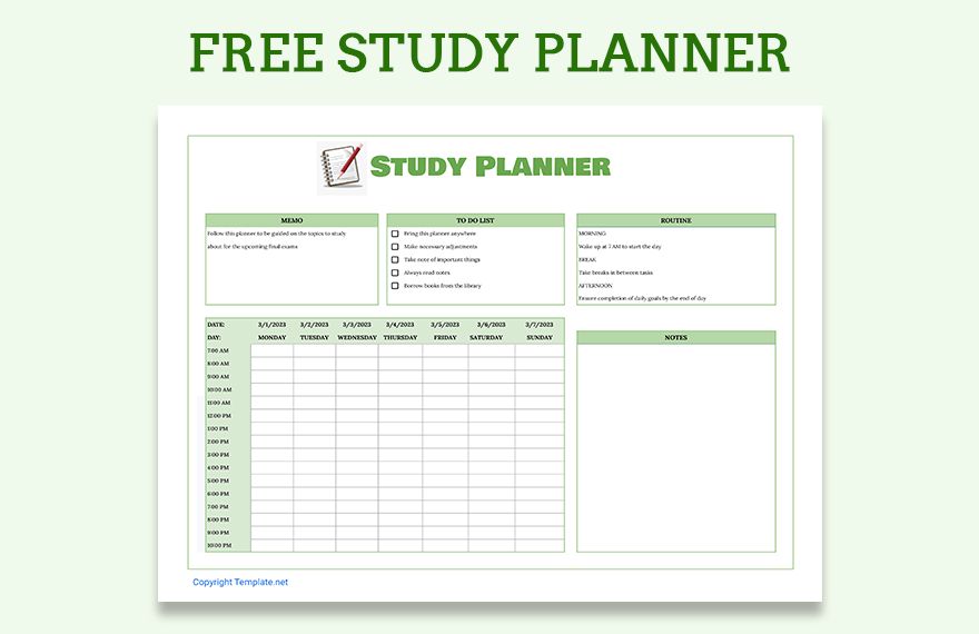 Free Study Planner in Excel, Google Sheets