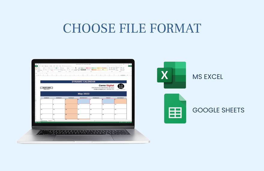 Dynamic Calendar Template Download in Excel, Google Sheets