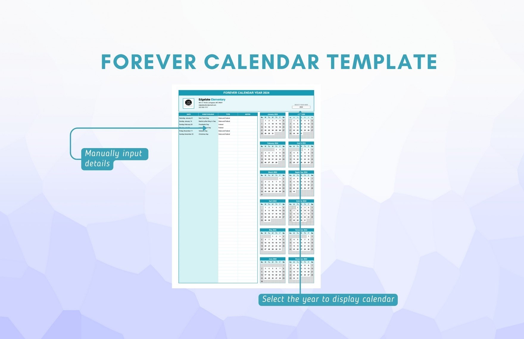 Forever Calendar Template
