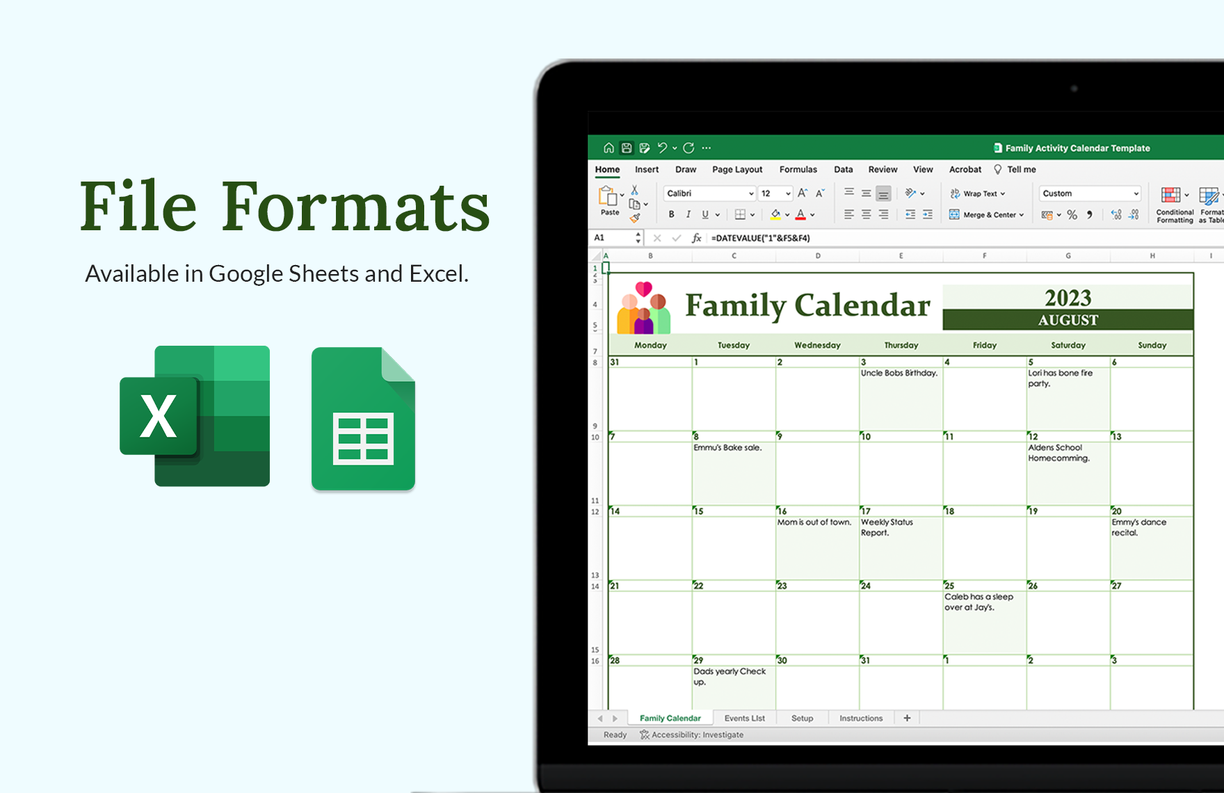 Family Activity Calendar Template Download in Excel, Google Sheets