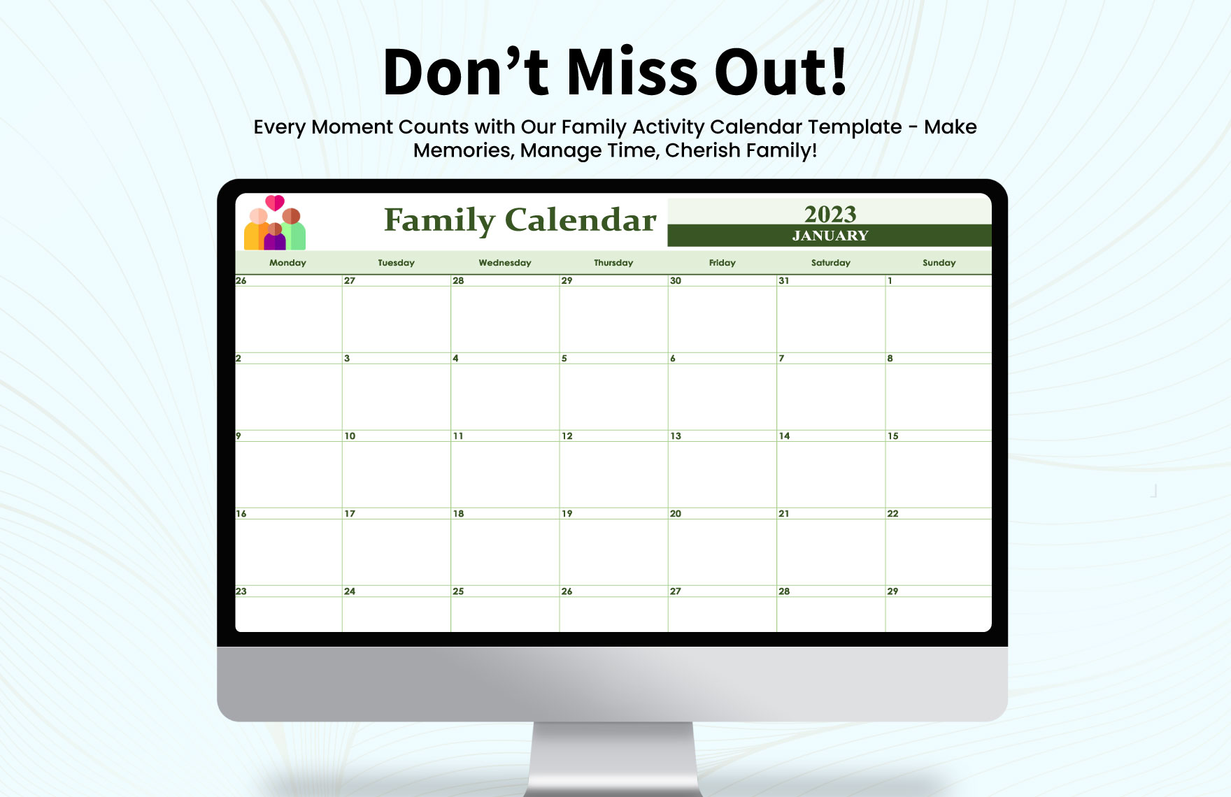 Family Activity Calendar Template in MS Excel, Google Sheets Download