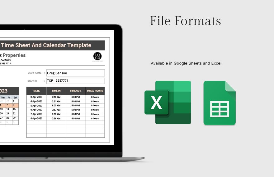Staff Time Sheet And Calendar Template