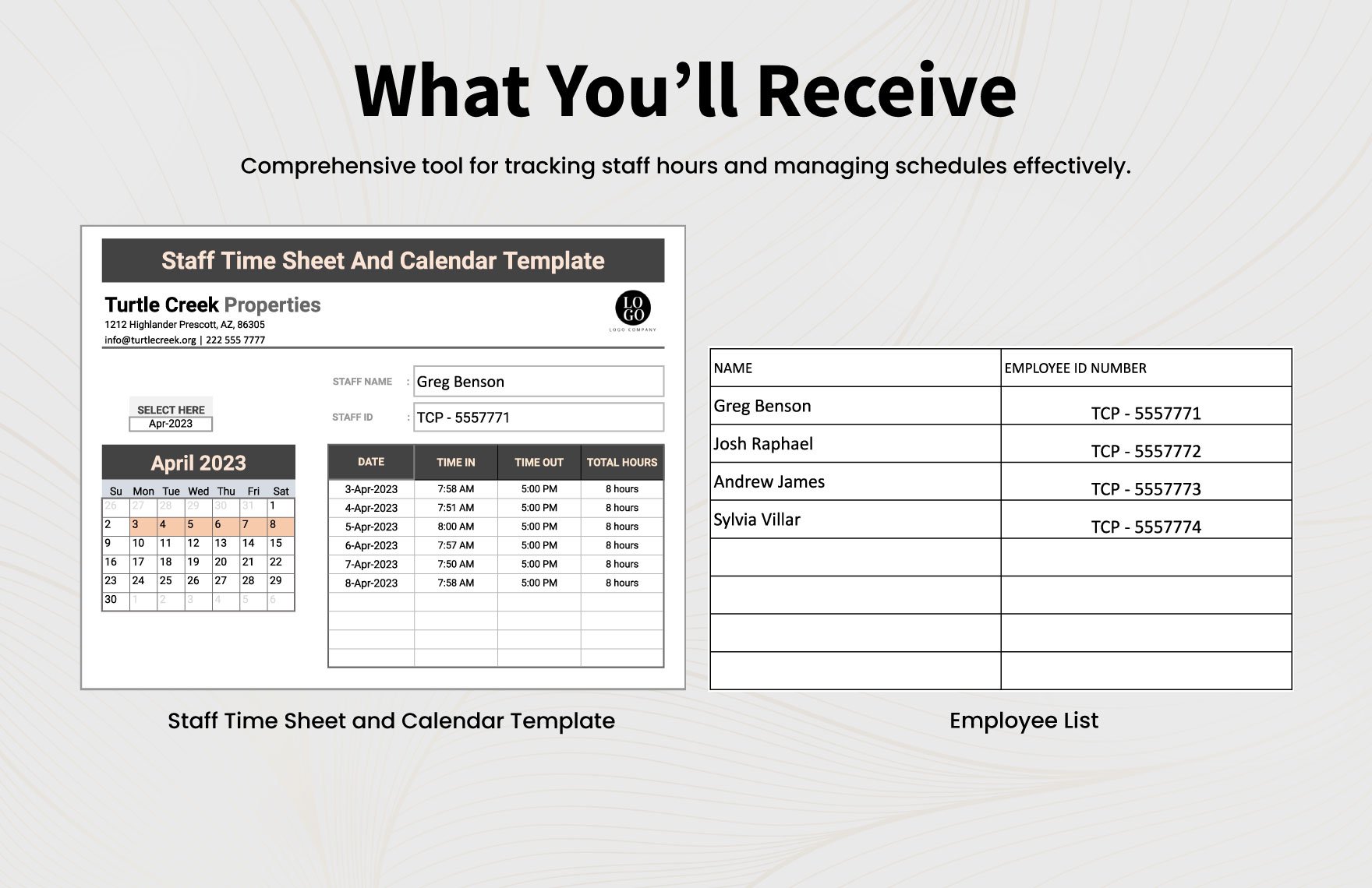 Staff Time Sheet And Calendar Template