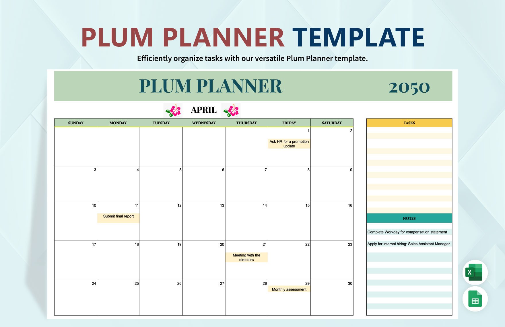 Plum Planner in Excel, Google Sheets