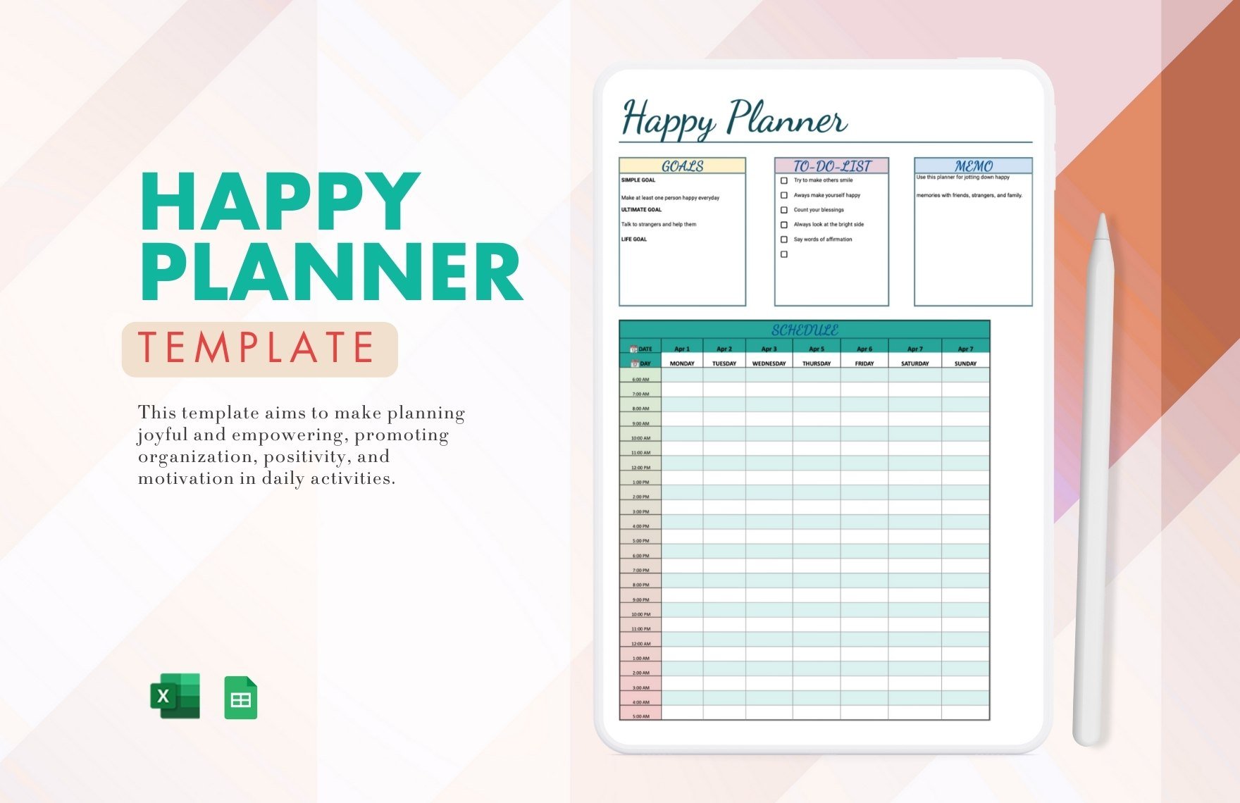 Free Happy Planner Template in Excel, Google Sheets