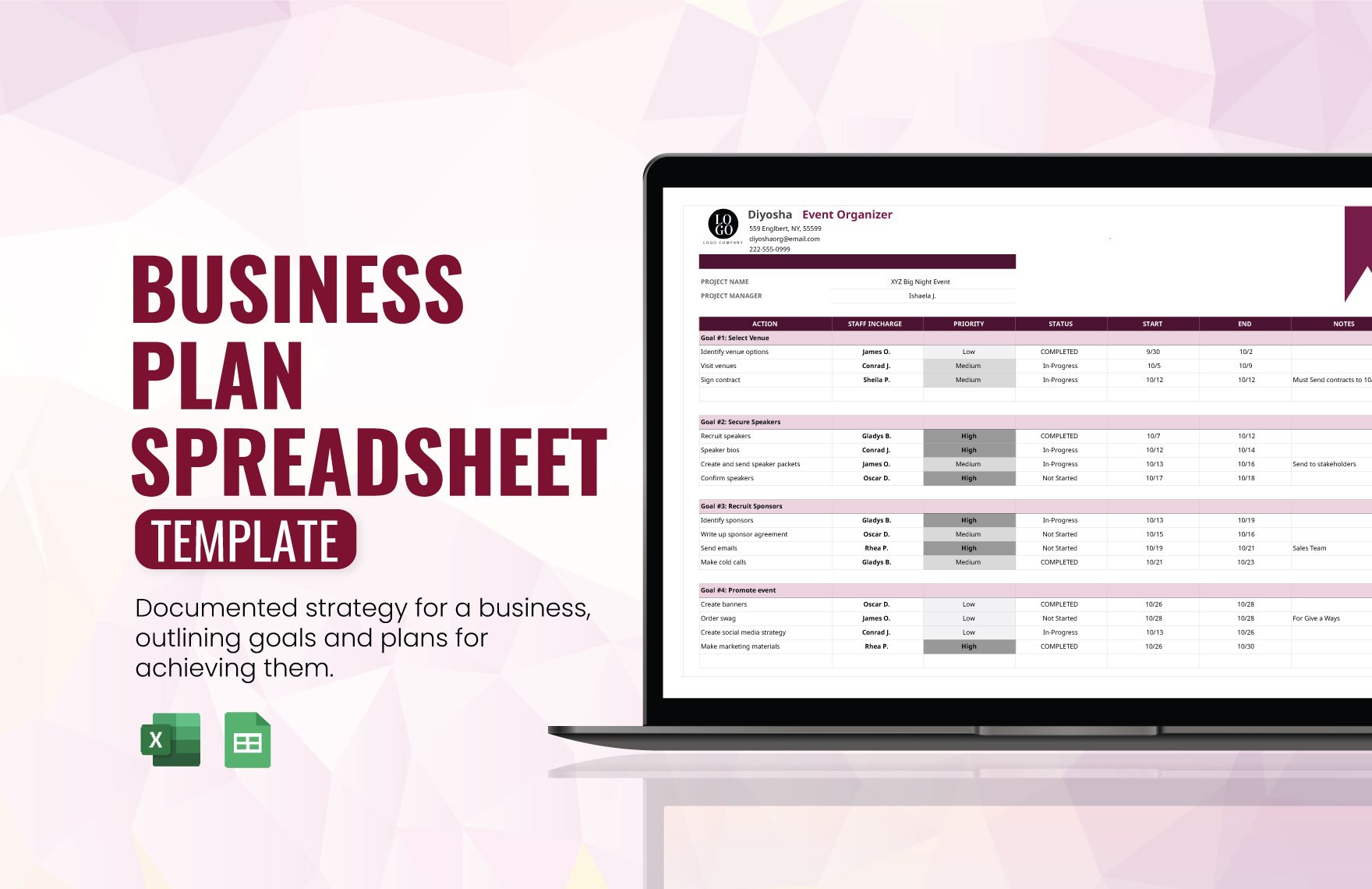 Free Business Plan Spreadsheet in Excel, Google Sheets, Mp4