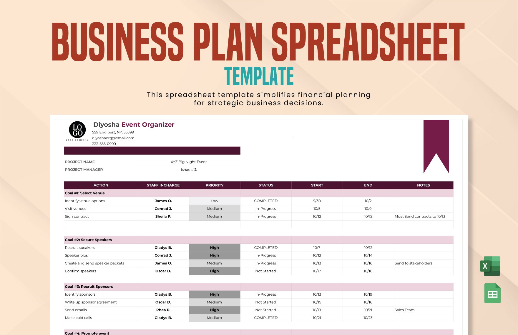 Free Business Plan Spreadsheet in Excel, Google Sheets, Mp4