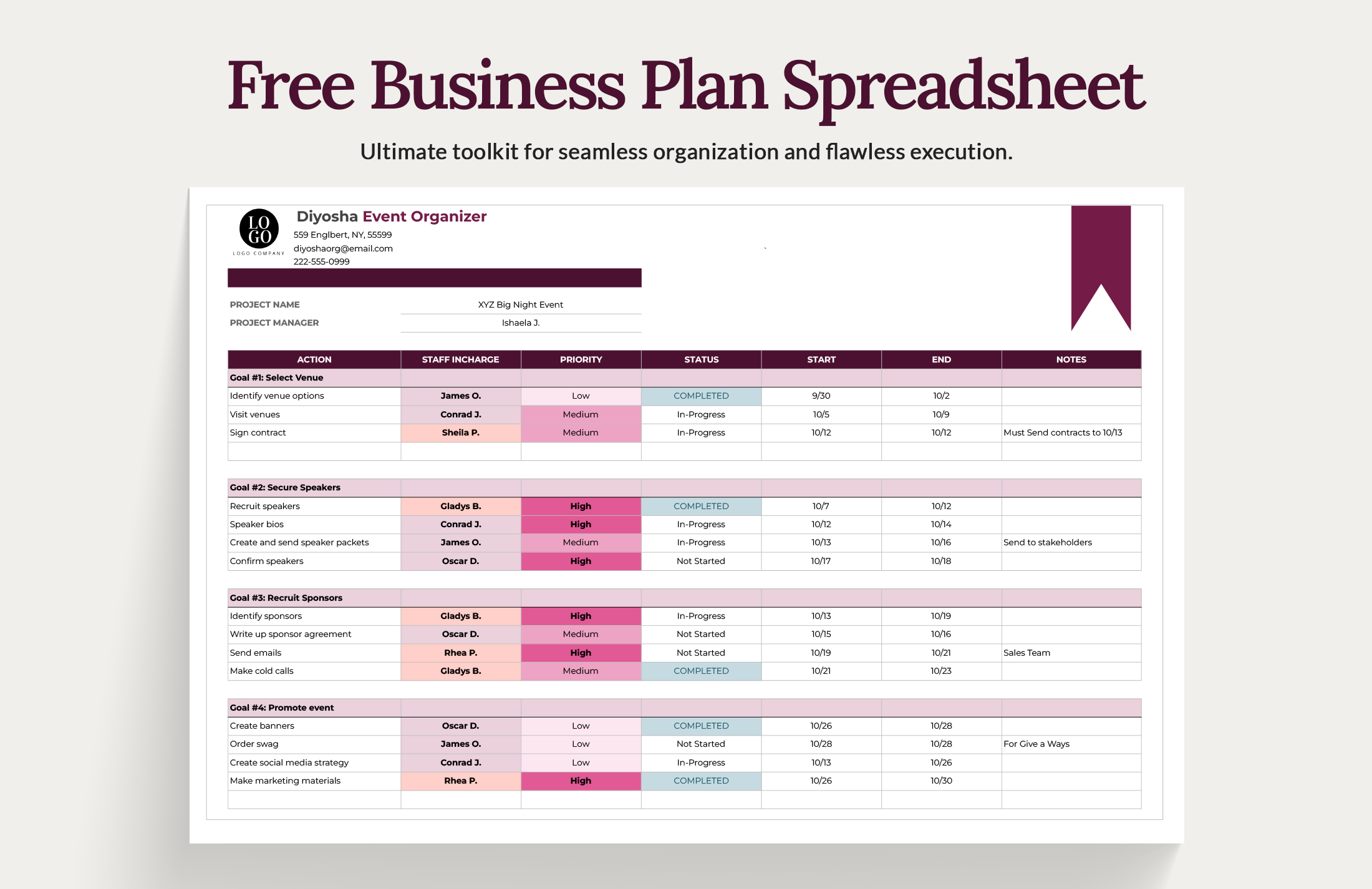 business plan spreadsheet free
