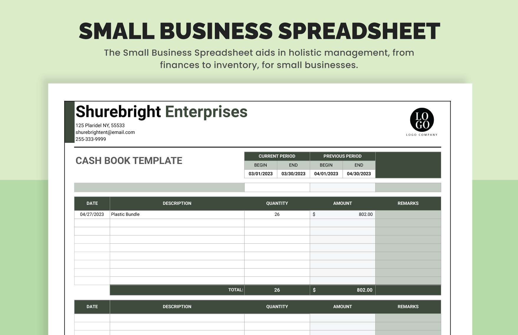 Small Business Spreadsheet - Download in Excel, Google Sheets