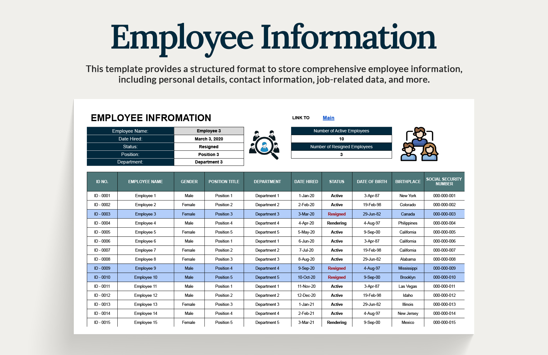 Excel Template Employee Information