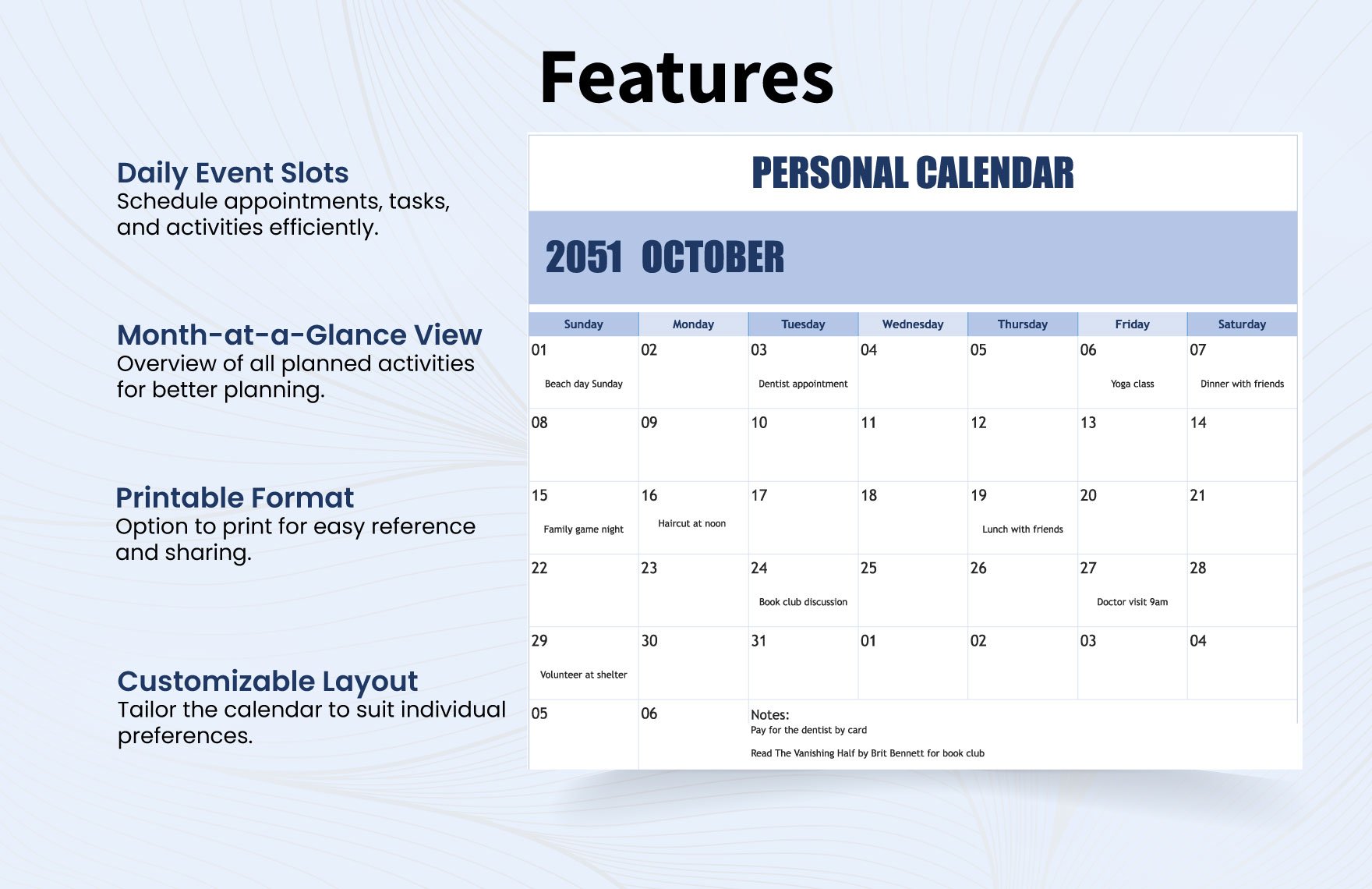 Personal Calendar in MS Excel Google Sheets Download Template net