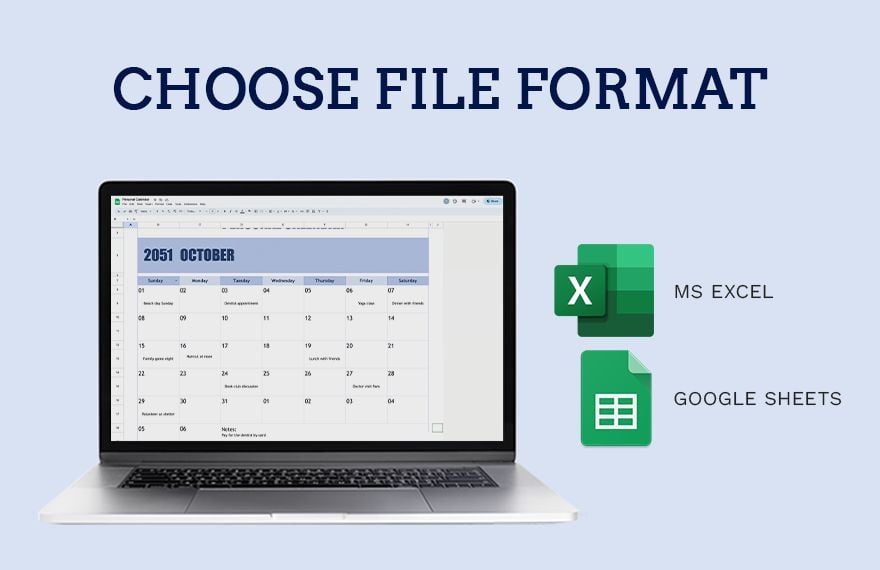 Personal Calendar in Excel Google Sheets Download Template net