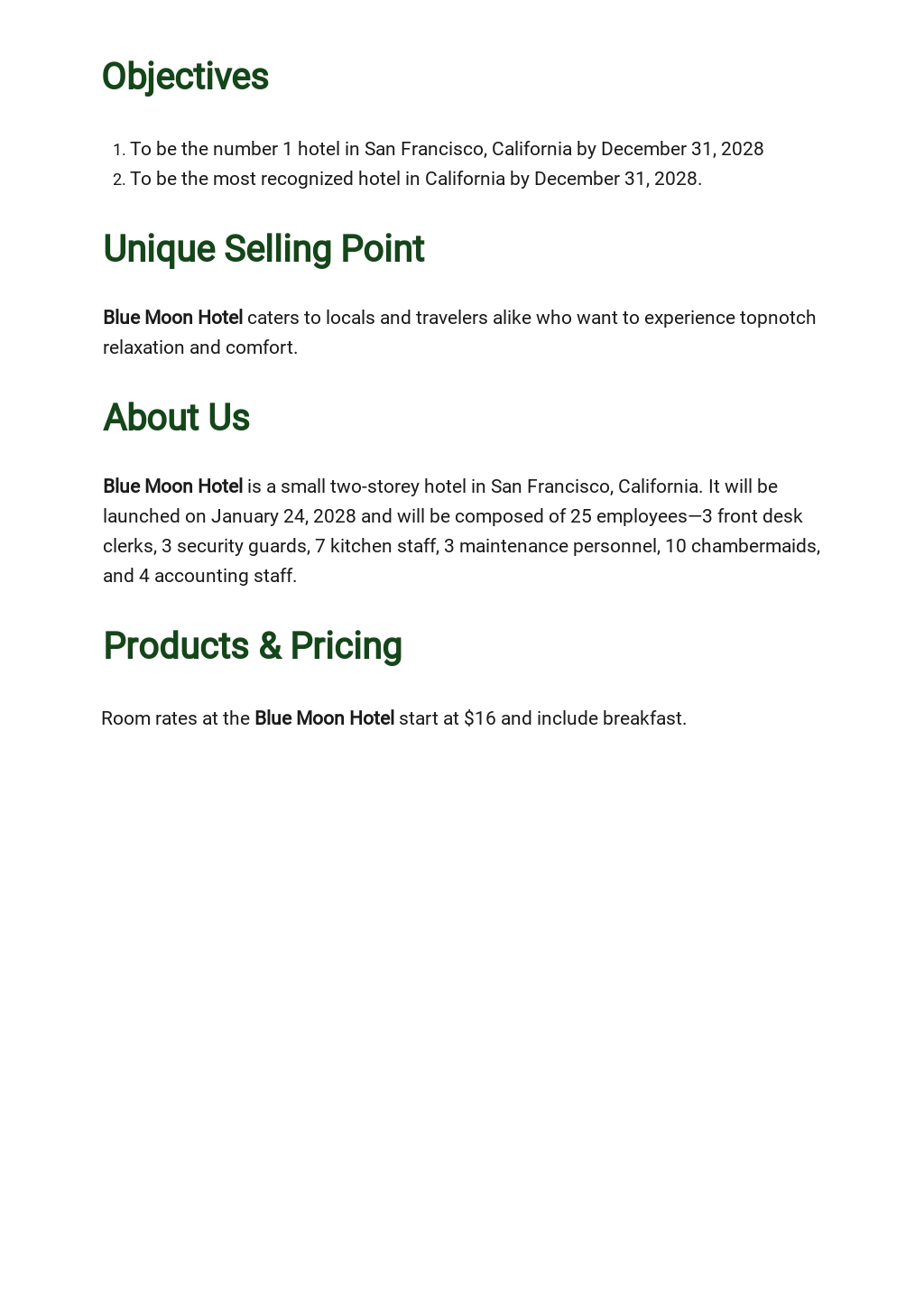 Small Hotel Business Plan Template Free PDF Word Google Docs