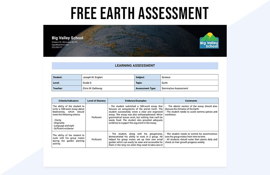 Earth Assessment